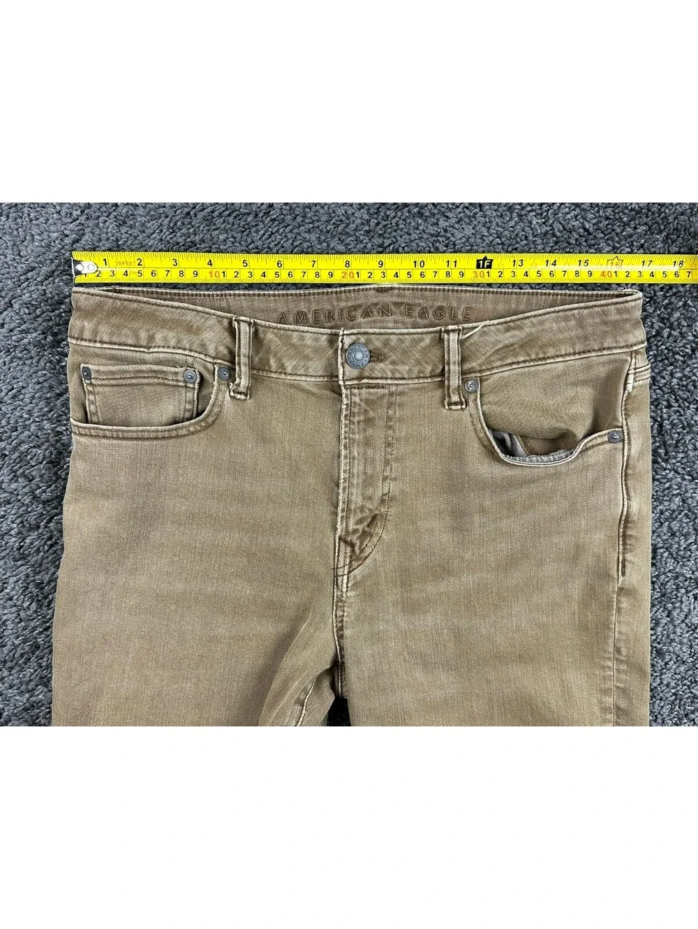 American Eagle Mens AirFlex+ Jeans Tan Brown Slim Straight Stretch Denim 32x32